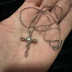 925 Topaz& Diamond Cross Pendant Necklace